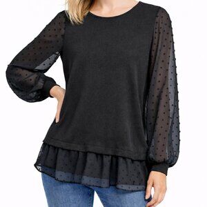 Lily Morgan Womens Black Swiss Dot Sheer Sleeve S Knit Sweater Blouse Layer Look